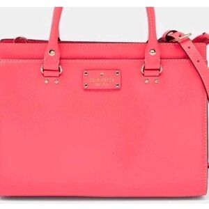 Kate Spade Neon Coral Summer Satchel Pebbled Leather